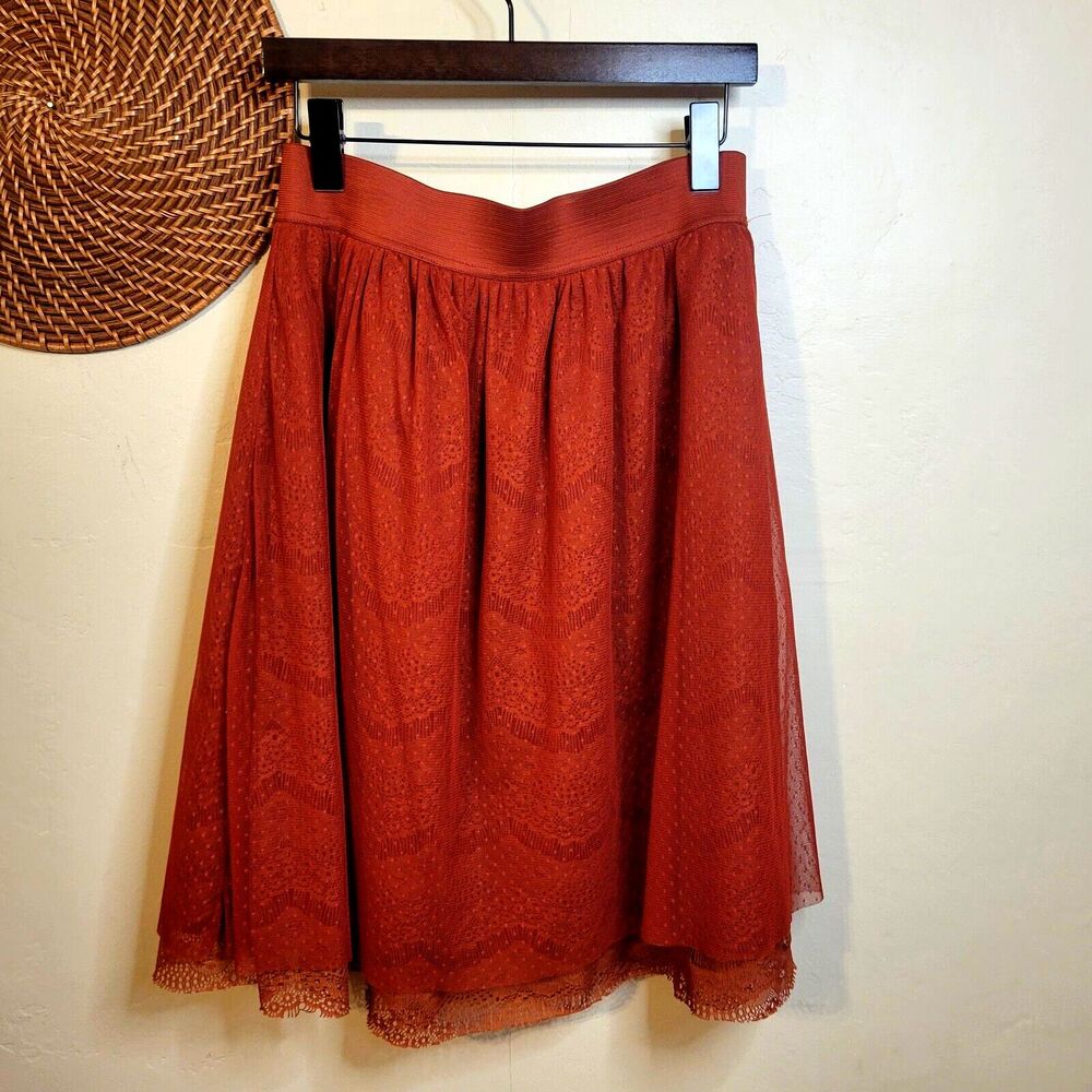 Downeast Lace A Line Skirt Double Layer Burnt Orange Medium
